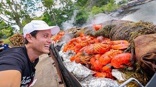 New England HUGE CLAMBAKE!! 298 Lobsters, Clams, Corn on Cabbage Island!!