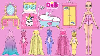 PAPER DOLLS AMAZING UNICORN SET UNBOXING HANDMADE CLOTHES & ACCESSORIES