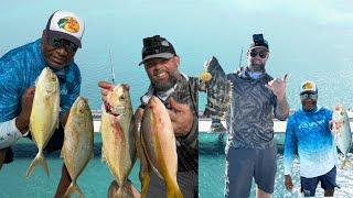 FLORIDA KEYS bridge FISHING for yellow JACKS & SNAPPERS. ( GOLIATH ) surprise.