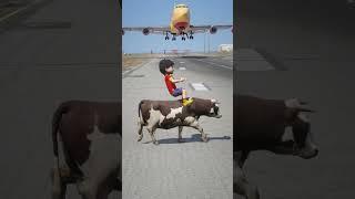 Shiva Cartoon Cow Accidently Came During Airplane Landing | Grand Theft Auto V #shorts #plane