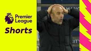 Guardiola reacts to a Cancelo shot vs Man Utd