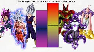 Goku & Vegeta & Gohan VS Frieza & Cell & Buu POWER LEVELS All Forms - DBZ / DBS