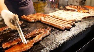 Taiwan street food - How do Taiwanese roast these pork and giant sausages?