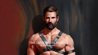 Sensual Elegance: A Rebelle 6 Digital Painting Journey of a Muscular Bearded Man