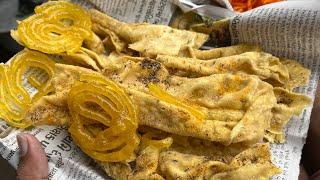 Famous Gujarati Fafda Gathiya with 3 Chutney Sambharo Marcha in Gujarat | Indian Street Food