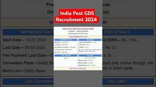 India Post GDS Recruitment 2024| #gds_latest_news , #indiapostrecruitment | #recruitment