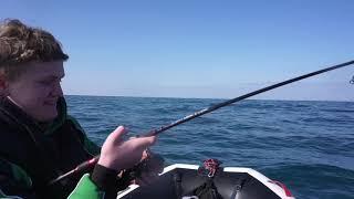 Hooking a BIG fish 13 miles out on an inflatable boat