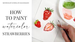 How to Paint EASIEST strawberries with watercolor