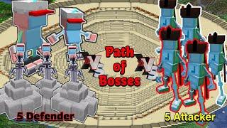 5 Attacker VS Path of Bosses VS 5 Defender | Minecraft |Mobs Battle