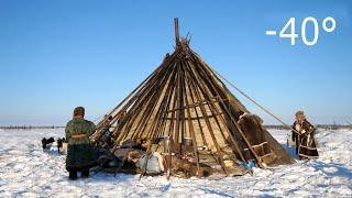 Warmest Tent on Earth - Pitching in the Siberian Arctic Winter - Ненецкая палатка чум