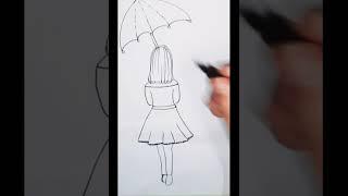 Easy girl drawing with umbrella #art #drawing #shorts #girldrawing