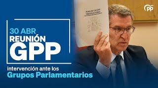 Alberto Núñez Feijóo preside la reunión de los Grupos Parlamentarios de Congreso y Senado.