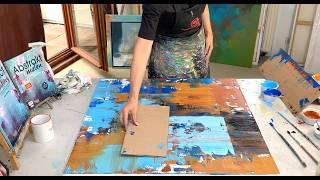 DIY Tool! Home Abstract Painting for Beginners! Acrylic Painting Technique Squeegee Big Canvas