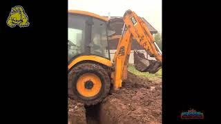 ТРАКТОР JCB 4CX рискует провалиться и испортить траншею! Трактор в грязи.