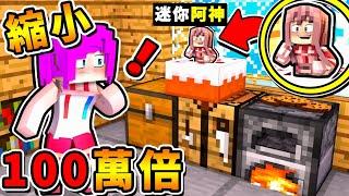 Minecraft 如果阿神【縮小100萬倍】 !! 可以【自由縮小放大】連蛋糕都能躲超迷你躲貓貓 你100%不可能找到 !! 全字幕