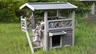 Wooden Cat House with Waterproof Roof and Balcony-Aivituvin-AIR09-B