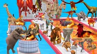 All Units Jump Over the Lava Trap Pool Dinosaurs Vs Animals Vs Mammot Animal Revolt Battle Simulator