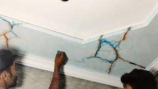 Cerulean blue marble making process with oil paint || 3d marble effect on ceiling  || Danish Paint