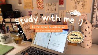 Study with me l 45 min cozy Lofi music light study session light academia desk motivation to study