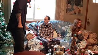 Dave O., Mike O., Mandy O. & Dee O. (Mom) Christmas Eve 12-24-2020 opening their gifts and talking