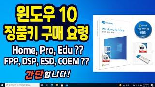 윈도우10 정품인증키 구매부터 등록까지~ (Home, Pro차이?? | FPP, DSP, ESD, COEM가 뭐에요? 한방에 정리해드립니다)