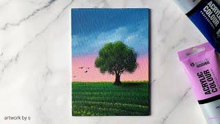 How to Draw a Simple Tree | Easy Acrylic Painting Tutorial for Beginners | Mini Canvas Painting