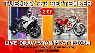 LIVE DRAW! 03/09/24 - Suzuki RGV250, Triumph Daytona, Cash, Tech, Tools, and more!