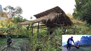 Poor boy builds house alone - completes roof - weaves basket