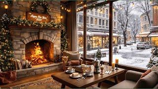 New Year's Ambience  Cozy Winter Coffee Shop with Relaxing Jazz Music & Fireplace for Study, Relax