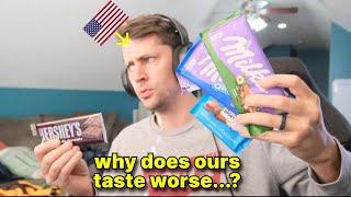 American tries European Chocolate (Milka) for the first time