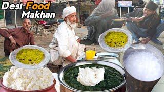 Street Food in Faisalabad | 70 Year Old Baba G Selling Desi nashta On road | Makhan Saag