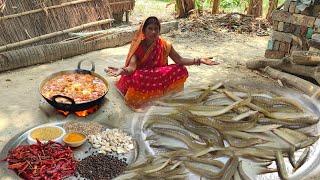 amazing style gaichi fish curry recipe cooking &eating in village,gaichi fish curry!malgi fish curry