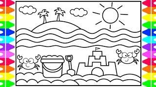 How to Draw the Beach Step by Step for Kids Beach Drawing for Kids | Beach Coloring Pages for Kids