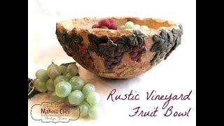 Rustic Vineyard Faux Carved Wood Fruit Bowl with Polymer Clay Accents - Makin's Clay® Design Studio