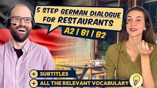 German Dialogue in Restaurant (A2, B1, B2) | Conversation for Ordering Food + Drinks | Payment