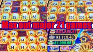 Chasing max out Major $1000. Dragon train 21 games bonus in the same machine. lots of features