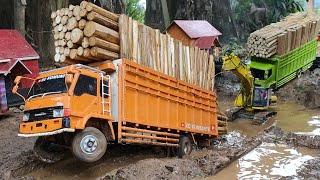 KETENGGEK DI KUBANGAN BERLUMPUR ‼️ RC TRUK FUSO ENGKEL & HINO 500 BERMUATAN FUL GAYOR KAYU