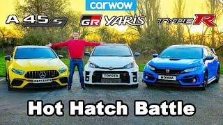 GR Yaris v AMG A45 v Civic Type-R battle: 0-60mph, lap time & brake test!