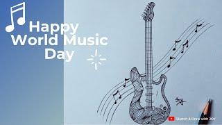 World Music Day Drawing Poster | Mandala Art Guitar | How to Draw World Music Day Drawing Poster