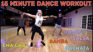 15 Minute Beginner Dance Workout - Cha Cha Cha, Samba, Bachata, Salsa Rumba | Follow Along at Home