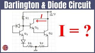 Darlington Transistor and Diode Circuit Analysis, BJT and Diode Solved Problem, Darlington Pair