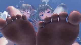 Giantess Sora and Umi (barefoot version) overrun the city