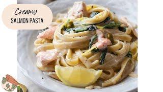 My Family Begs for This!  Creamy Salmon Spinach Pasta 