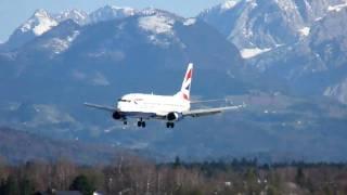 British Airways 737 close up landing at Salzburg Airport