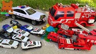 Police Car VS Fire Truck! Let's Find Diecast Cars 【Kuma's Bear Kids】