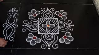 daily rangoli designs || 3×3dots || simple side border rangoli design || daily muggulu