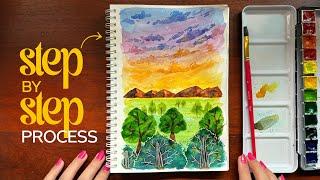 sunset watercolor painting | a magical scenery!