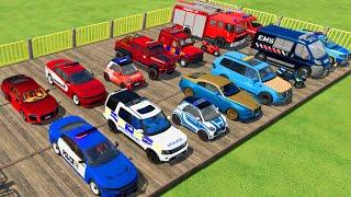 TRANSPORTING CARS, AMBULANCE, POLICE CARS, FIRE TRUCK OF COLORS! WITH TRUCKS! - FS 22