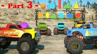 Learn Shapes And Race Monster Trucks - TOYS (Part 3) | Videos For Children