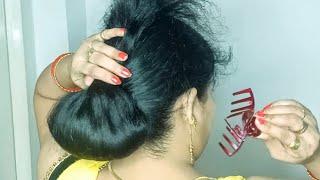 Simple & Easy Low Clutcher Bun Hairstyle! easy bun hairstyle for long hair!easy juda with Clutcher